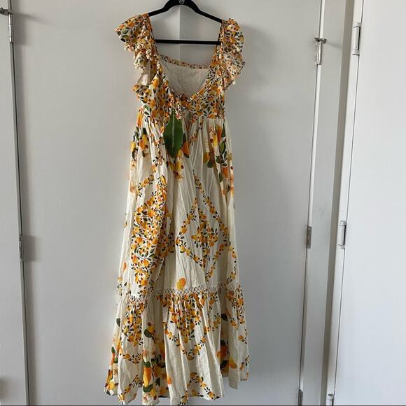 Farm Rio Cashew Ruffle Crossback Boho Maxi Floral Dress Long Summer Cotton - Picture 7 of 9